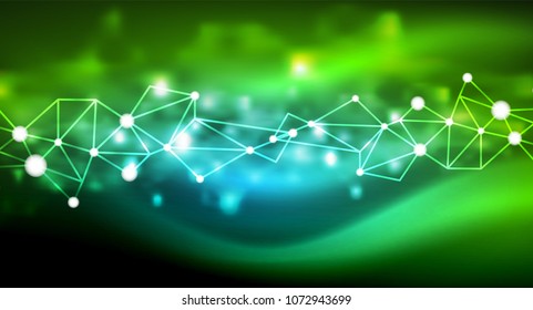 Shiny stars, neon glowing digital connected light dots. Vector technology abstract background