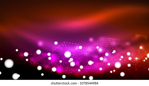 Shiny stars, neon glowing digital connected light dots. Vector technology abstract background