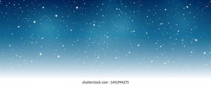 Shiny stars on night sky background - horizontal panoramic banner for Your design