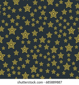 Shiny stars style seamless pattern pentagonal gold award abstract design doodle night artistic background vector illustration.
