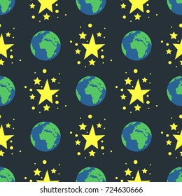 Shiny stars style seamless pattern nature globe earth gold award abstract design doodle night artistic background vector illustration.