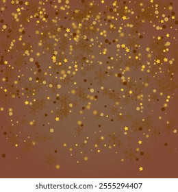 Shiny Stars Vector Brown Background. Golden Magic Snowflake Postcard. Winter Dots Texture. Shine Snowfall Illustration.