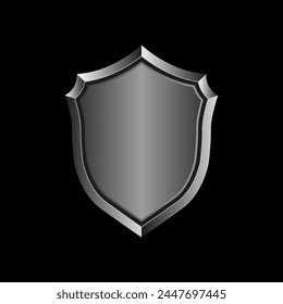 Escudo de Vector de acero brillante sobre un fondo oscuro. Protección absoluta de sus datos, finanzas e información personal.