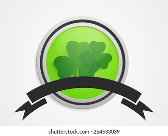 Shiny sticky with Irish shamrock leaves and ribbon for the occasion of Happy St. Patrick's Day celebrations. 