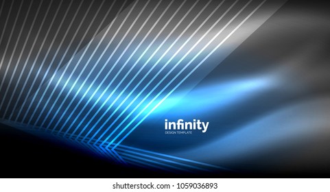 Luminosas líneas rectas sobre fondo oscuro, tecno plantilla digital moderna. Fondo del vector
