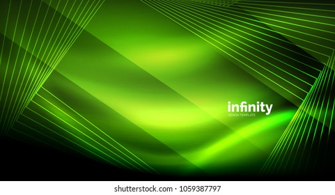 Shiny straight lines on dark background, techno digital modern template. Vector background