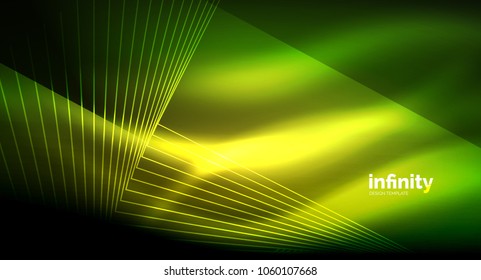 Shiny straight lines on dark background, techno digital modern template. Vector background