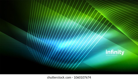 Luminosas líneas rectas sobre fondo oscuro, tecno plantilla digital moderna. Fondo del vector