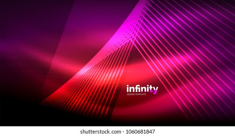 Shiny straight lines on dark background, techno digital modern template. Vector background