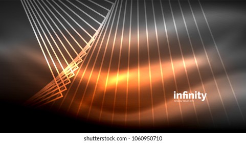 Luminosas líneas rectas sobre fondo oscuro, tecno plantilla digital moderna. Fondo del vector
