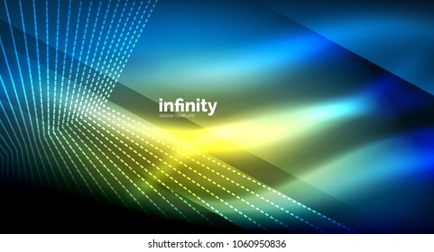 Shiny straight lines on dark background, techno digital modern template. Vector background