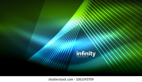Luminosas líneas rectas sobre fondo oscuro, tecno plantilla digital moderna. Fondo del vector
