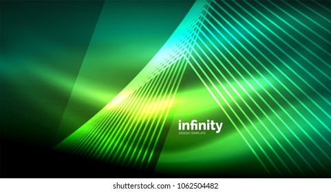Luminosas líneas rectas sobre fondo oscuro, tecno plantilla digital moderna. Fondo del vector