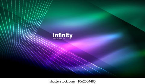 Shiny straight lines on dark background, techno digital modern template. Vector background