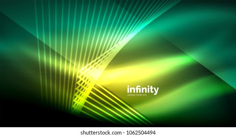 Shiny straight lines on dark background, techno digital modern template. Vector background
