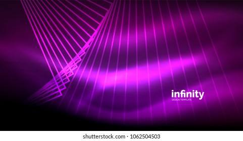 Shiny straight lines on dark background, techno digital modern template. Vector background