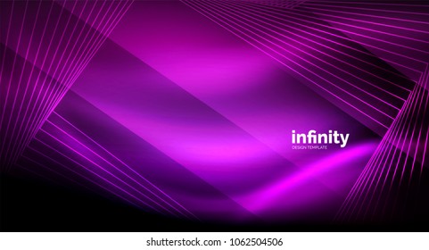 Shiny straight lines on dark background, techno digital modern template. Vector background