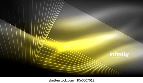 Luminosas líneas rectas sobre fondo oscuro, tecno plantilla digital moderna. Fondo del vector