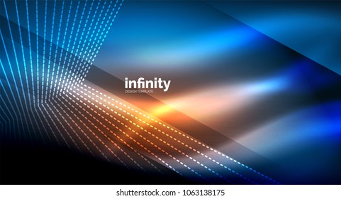 Shiny straight lines on dark background, techno digital modern template. Vector background