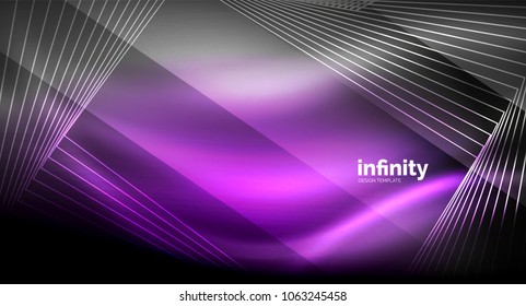 Luminosas líneas rectas sobre fondo oscuro, tecno plantilla digital moderna. Fondo del vector