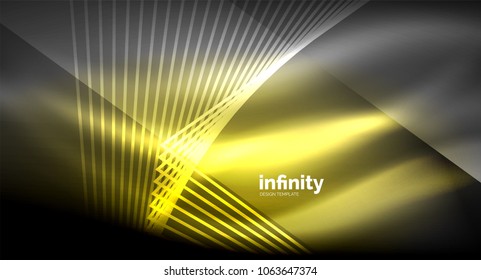 Luminosas líneas rectas sobre fondo oscuro, tecno plantilla digital moderna. Fondo del vector