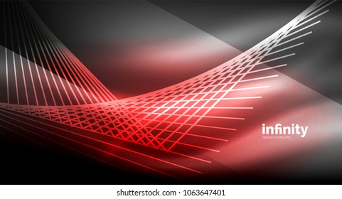 Shiny straight lines on dark background, techno digital modern template. Vector background