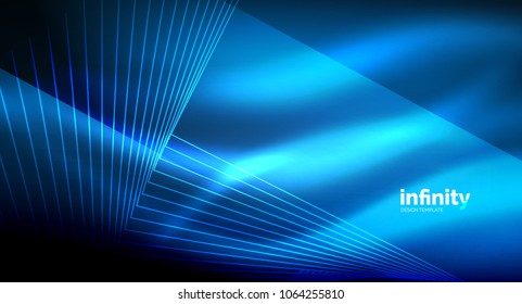 Shiny Straight Lines On Dark Background, Techno Digital Modern Template. Vector Background