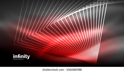 Shiny straight lines on dark background, techno digital modern template. Vector background