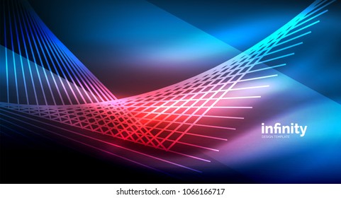 Shiny straight lines on dark background, techno digital modern template. Vector background