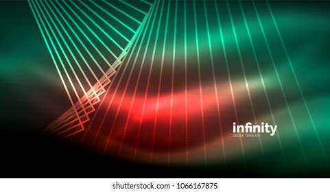 Luminosas líneas rectas sobre fondo oscuro, tecno plantilla digital moderna. Fondo del vector
