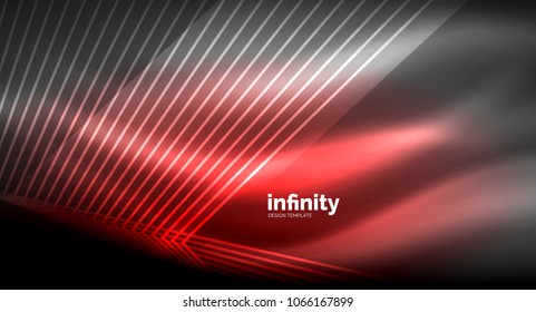 Luminosas líneas rectas sobre fondo oscuro, tecno plantilla digital moderna. Fondo del vector