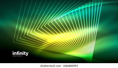 Luminosas líneas rectas sobre fondo oscuro, tecno plantilla digital moderna. Fondo del vector