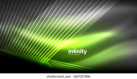 Luminosas líneas rectas sobre fondo oscuro, tecno plantilla digital moderna. Fondo del vector