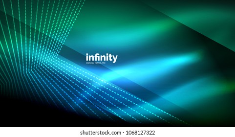 Shiny straight lines on dark background, techno digital modern template. Vector background