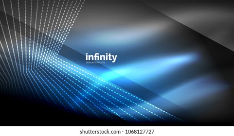 Shiny straight lines on dark background, techno digital modern template. Vector background