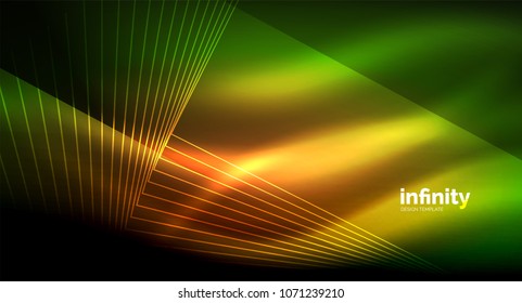 Shiny straight lines on dark background, techno digital modern template. Vector background