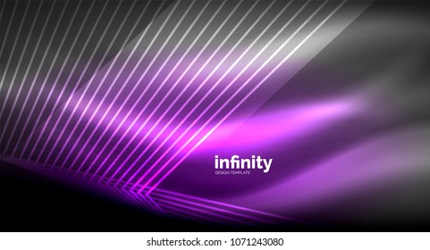 Shiny straight lines on dark background, techno digital modern template. Vector background