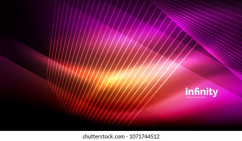 Shiny straight lines on dark background, techno digital modern template. Vector background