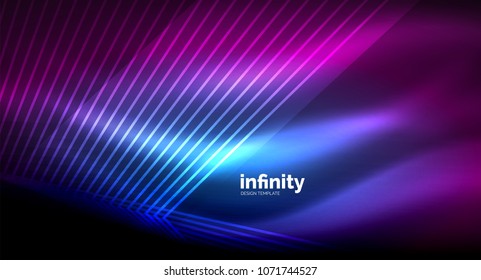 Luminosas líneas rectas sobre fondo oscuro, tecno plantilla digital moderna. Fondo del vector