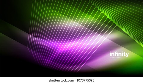 Shiny straight lines on dark background, techno digital modern template. Vector background