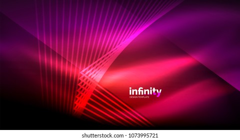 Shiny straight lines on dark background, techno digital modern template. Vector background