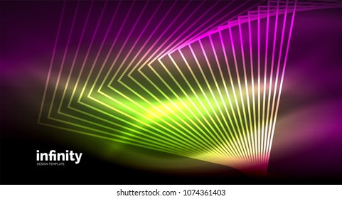Shiny straight lines on dark background, techno digital modern template. Vector background
