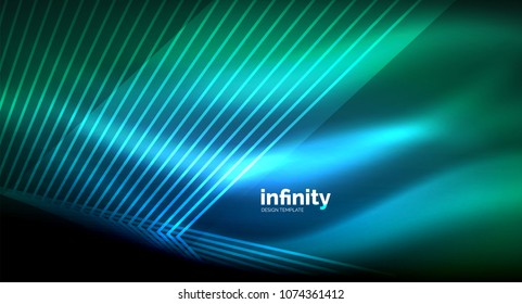 Luminosas líneas rectas sobre fondo oscuro, tecno plantilla digital moderna. Fondo del vector