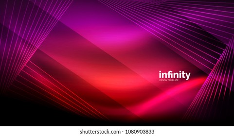 Shiny straight lines on dark background, techno digital modern template. Vector background