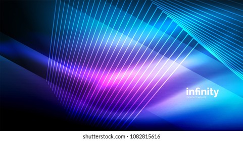 Luminosas líneas rectas sobre fondo oscuro, tecno plantilla digital moderna. Fondo del vector