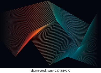 Shiny straight lines on dark background, techno digital modern template. Vector background.Neon glowing techno lines, hi-tech futuristic abstract background template with square shapes