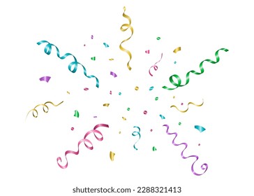 Shiny streamer and confetti ribbons for congratulations and holiday decoration