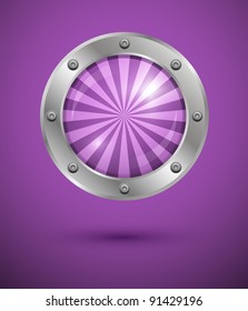 Shiny striped bubble in aluminum edging on purple background. Vector art.