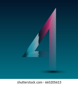 Shiny striped gradient retro 80s number four (4). Vector illustration