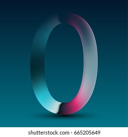 Shiny striped gradient retro 80s number zero (0). Vector illustration